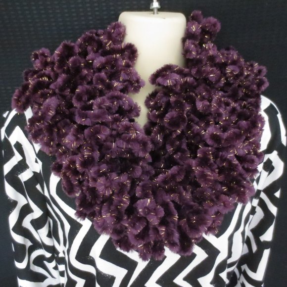 Accessory Street Boa Scarf Purple Gold Chenille Loop Vintage Soft Fluffy Chunky - Picture 2 of 7